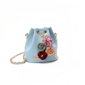 

Korean version of the new flower decoration pump bucket bucket shoulder bag petal handbag handbag crossbody bag