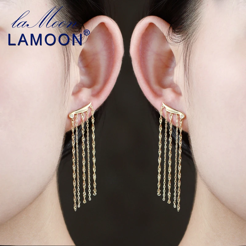 

LAMOON S925 Sterling Silver Drop Earrings 14K Yellow Gold Plated Trendy Dangle Tassel Earring Fine Jewelry for Women LMEI100