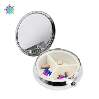 

1Pcs Portable Metal Pillbox Medicine Container Keychain Tablet Storage Case Key Ring Health Care Pill Splitters TLS