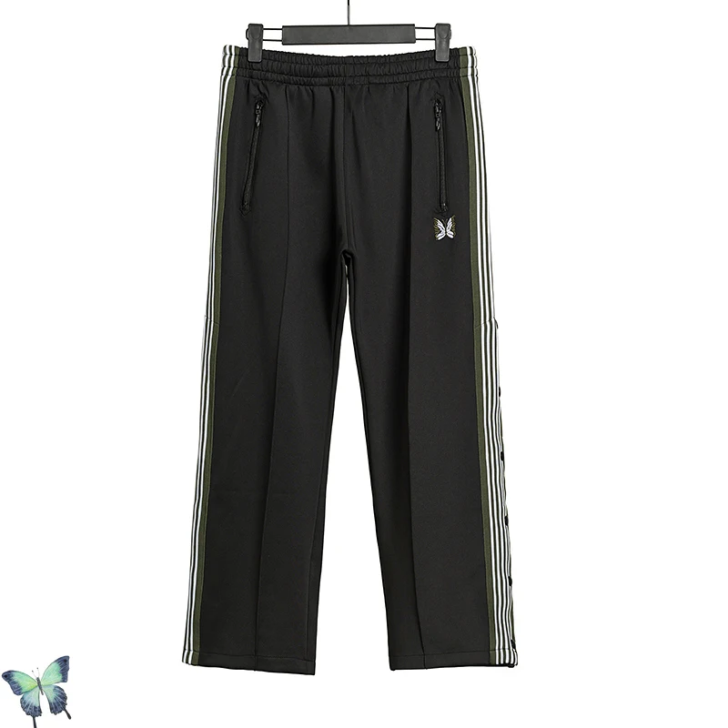 

2020SS AWGE Butterfly Embroidered Sweatpants Men Women High Quality Loose AWGE Striped Drawstring Zipper Pocket Casual Pants
