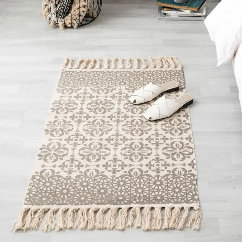 03 Cotton Linen Tassel Carpet Fabric Rug Mat Bedroom Door Blanket Tea Area Home - Цвет: 03