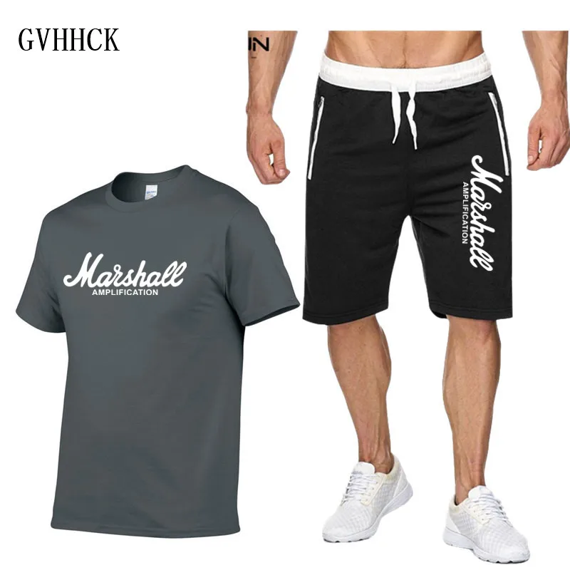 Футболка Marshall+ шорты, мужская спортивная одежда, летний костюм, футболка с коротким рукавом, топ, модная футболка, Harajuku, хип-хоп, уличная одежда - Цвет: 4