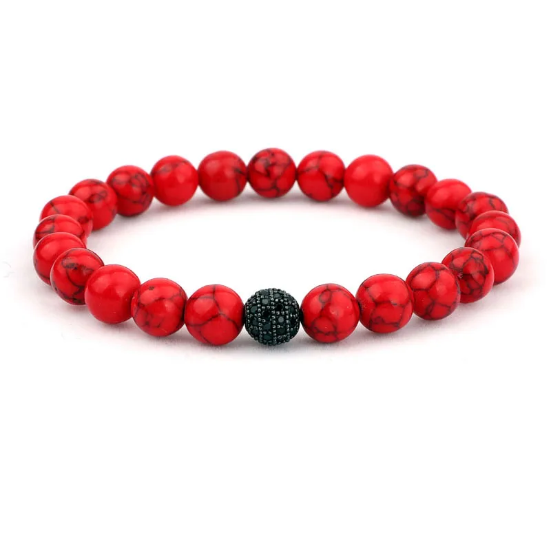 2020 New Fashion 2pc Set Red Stone Beads Macrame Bracelets Women Men Jewelry Gift - Image 2