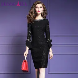 TESSCARA, женское элегантное кружевное платье с бисером, праздничное, женское, высокое качество, винтажное, дизайнерское, роковой, офисный