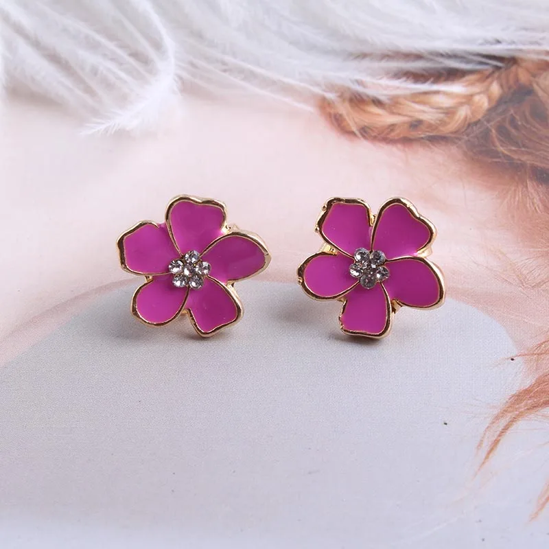 Rose red JIOFREE, корейский стиль, в форме цветка, эмалированные клипсы, серьги без пирсинга для девочек, милые, милые, без отверстий, серьги-клипсы, ювелирные изделия - Окраска металла: Rose red