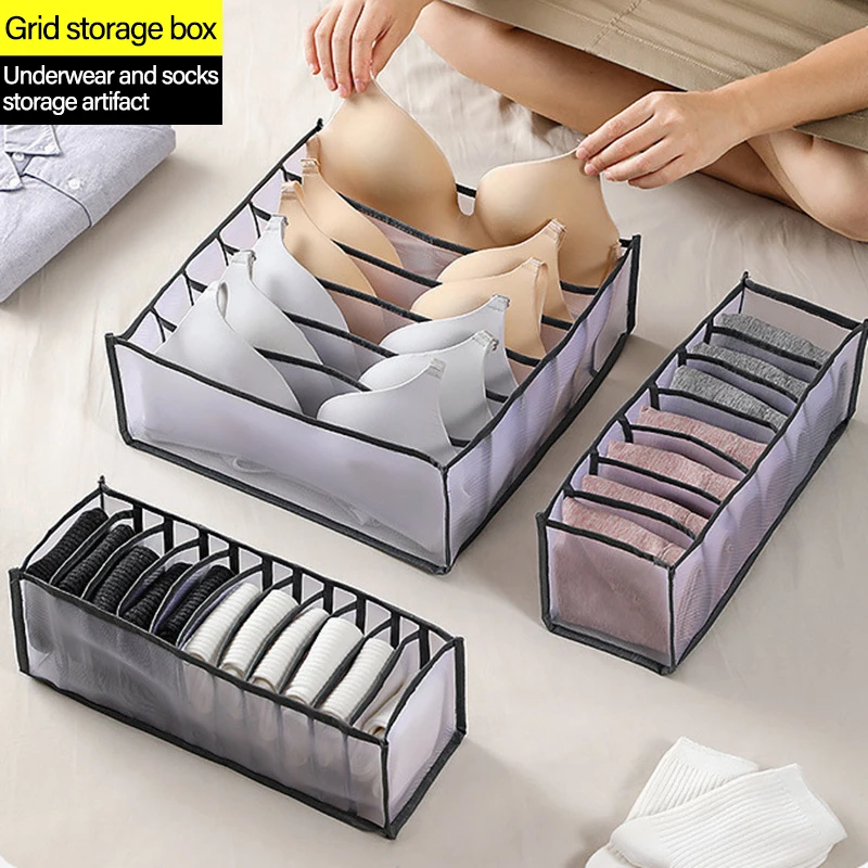 

Grids Bra Organizer Foldable Storage Drawer Organizer Dormitory Closet Organizer for Socks Home Separated Underwear Storage Box
