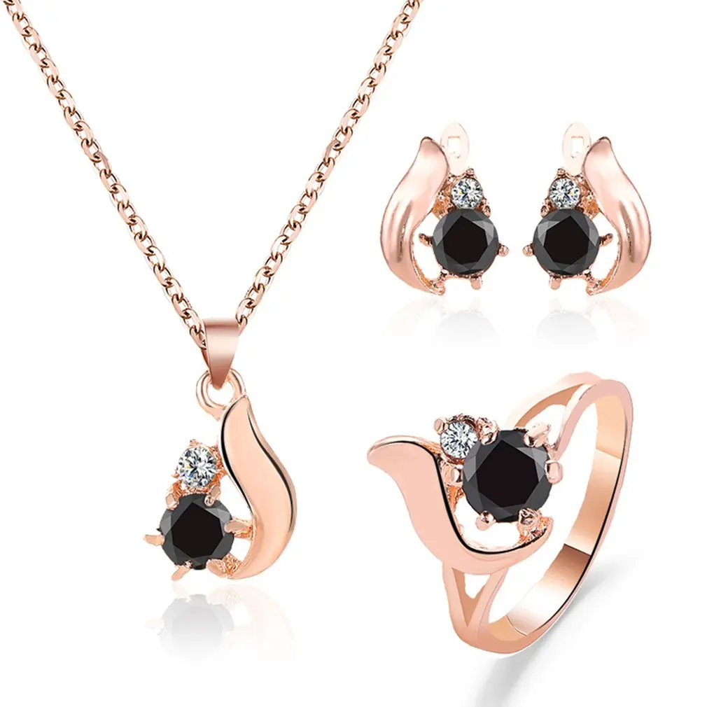 

Temperament Obsidian Drop Earring Necklace Ring Set