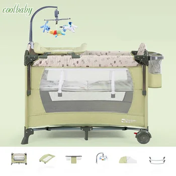 

Coolbaby crib European multi-function foldable crib portable baby bed fence bed game bed