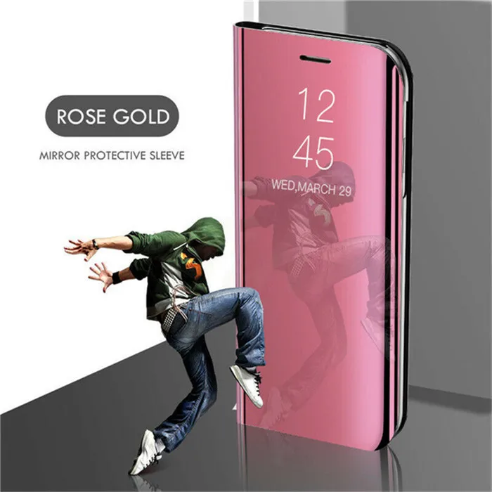 Умный зеркальный флип-чехол для телефона OPPO Realme C2 X 3 Pro прозрачный вид окна умный зеркальный чехол для Reno Z A1K K3 Стенд кожаный чехол - Цвет: Rose Gold