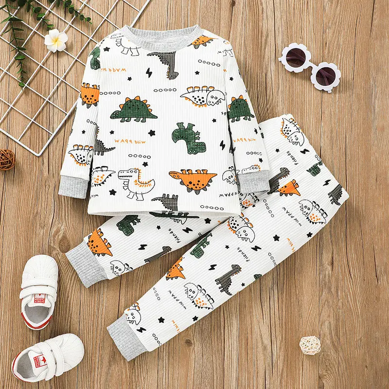 

Autumn Childrens Clothing Knitted Toddler Boy Clothes Cartoon Tracksuits Home Wear Kids Clothes Set Pajamas Dinosaur Boy Outfits