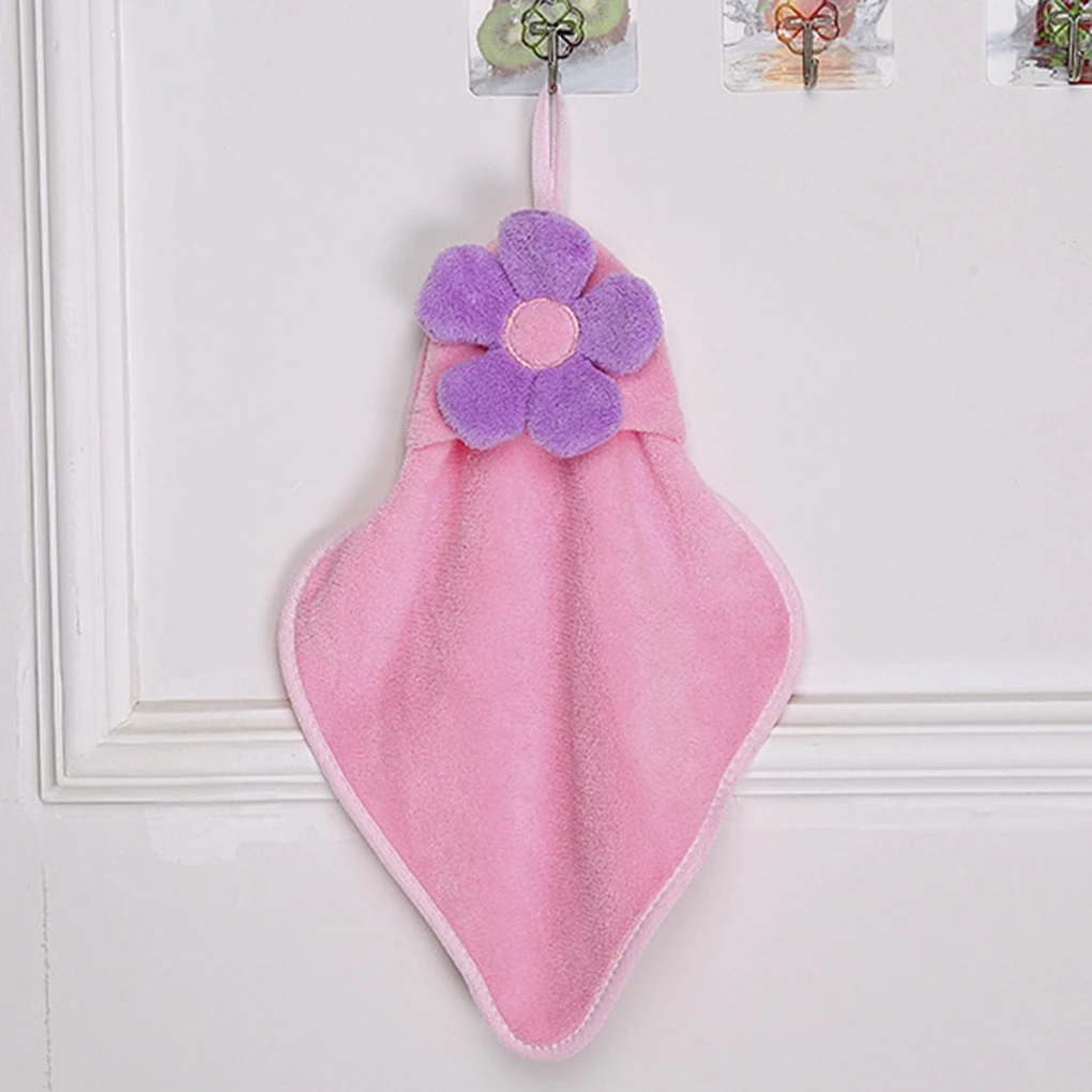 New Cute Sunflower Coral Velvet Absorbent Hand Towels Kids Towel Hanging Kitchen Cleaning