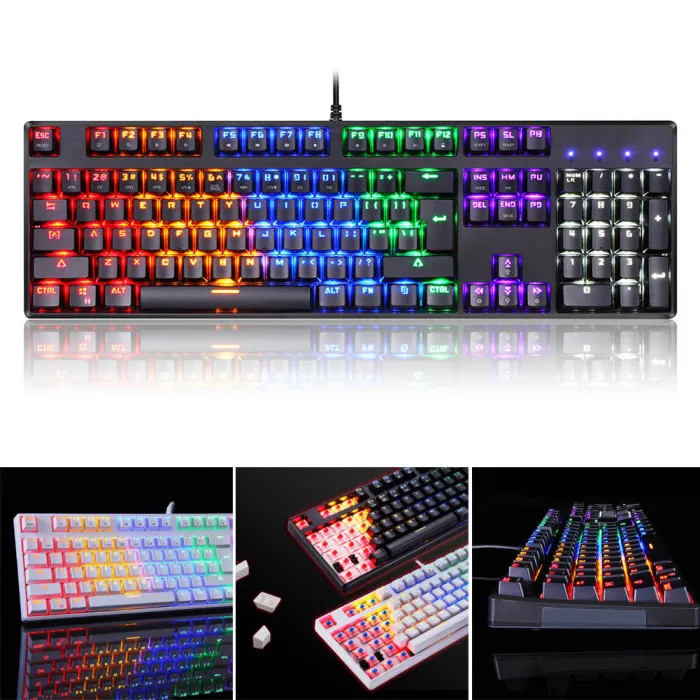 Горячая USB Проводная игровая механическая клавиатура RGB подсветка 104 ключи анти-ореолы клавиши BUS66