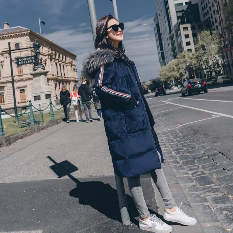 

Winter Thick Webbing Large Fur Collar Velvet Cotton Coat Women's Loose Style Medium-length Cotton-padded Clothes North over-the-