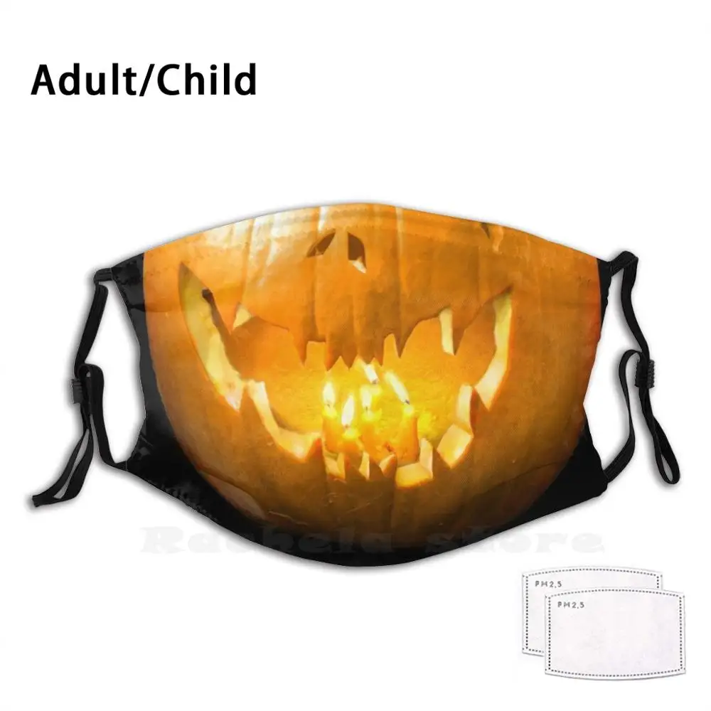 

Happy Halloween Jack - O - Lantern Funny Print Reusable Filter Face Mask Orange Black Pumpkin Jack O Lantern Candles Glow In The