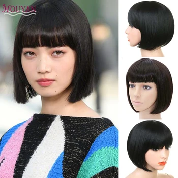 

HOUYAN Short Curly Straight Black Brown Pink Red Blonde Bob Finger Wave African American Women Synthetic Hair Wig Cosplay