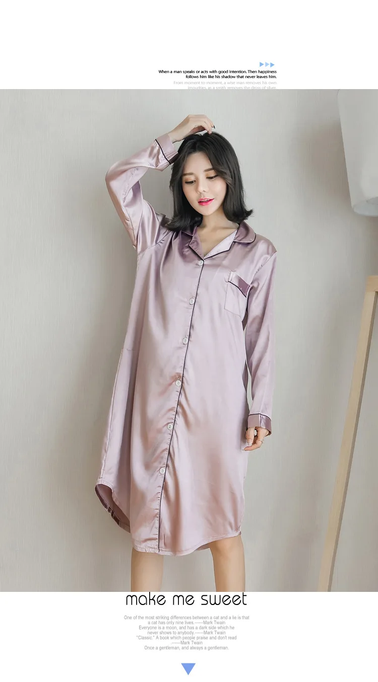 Night Robe Sleepwear Dress Women Sleepwear Female Spring And Autumn Model Silk Long Sleeve Nightdress Plus-sized Size Shirt Robe