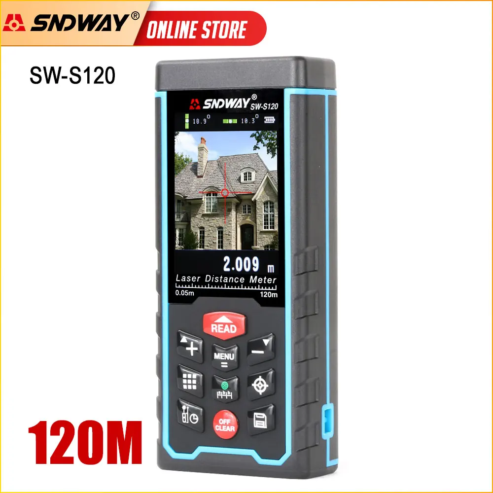 US $46.19 SNDWAY Laser Distance Meter Tape Measure Digital Camera Function Laser Range Finder Tape Angle Tool Laser Rangefinder