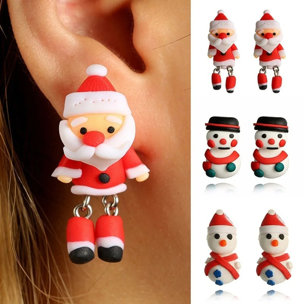 Tocona трендовые серьги-гвоздики с изображением Санта Клауса снеговика 3D для женщин ручной работы из полимерной глины рождественские серьги с персонажем ювелирных изделий