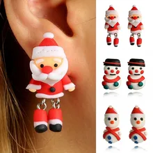 Tocona трендовые серьги-гвоздики с изображением Санта Клауса снеговика 3D для женщин ручной работы из полимерной глины рождественские серьги с персонажем ювелирных изделий