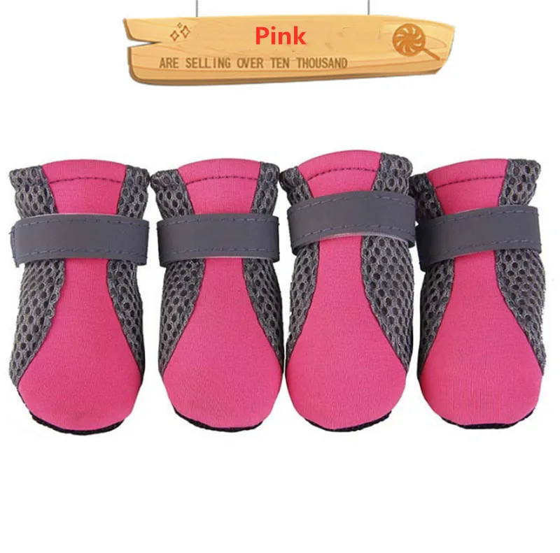 Pink Обувь для домашних собак нескользящая Мягкая подошва дышащая сетка регулируемые ремешки Сапоги 4 шт(S50 - Цвет: Pink