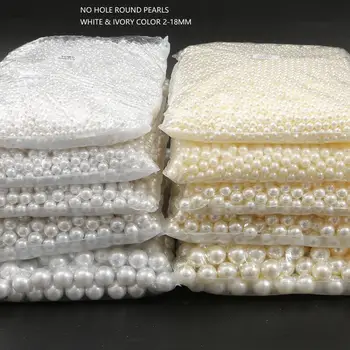 

2-18mm No Hole white round plastic Acrylic ABS Imitation pearl beads charm loose beads Counter display bead craft Jewelry Making