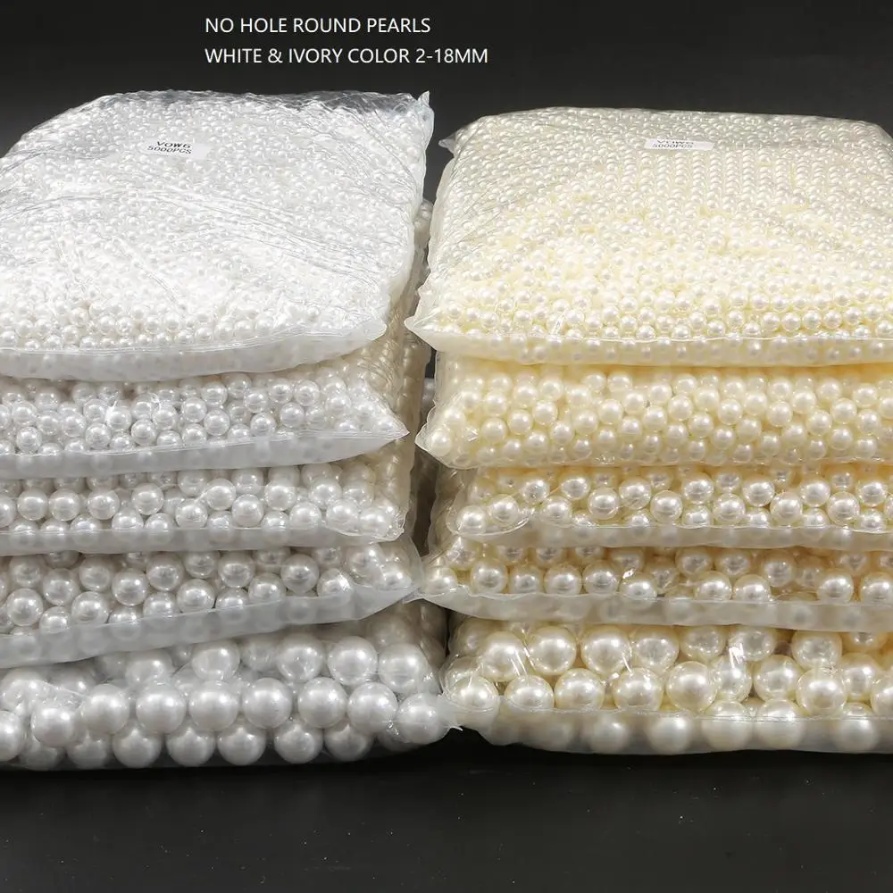 Perles de comptoir en plastique 2-18mm | Sans trou, rondes blanches en acrylique ABS avec Imitation de perle, perles de charme en vrac, perle de présentation, fabrication de bijoux