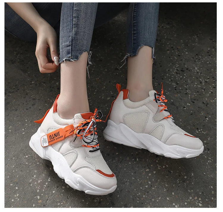 

Super Fire Red Athletic Shoes Women's Thick Bottomed Dad Shoes 2019 Summer New Style Versatile Breathable Casual White Shoes