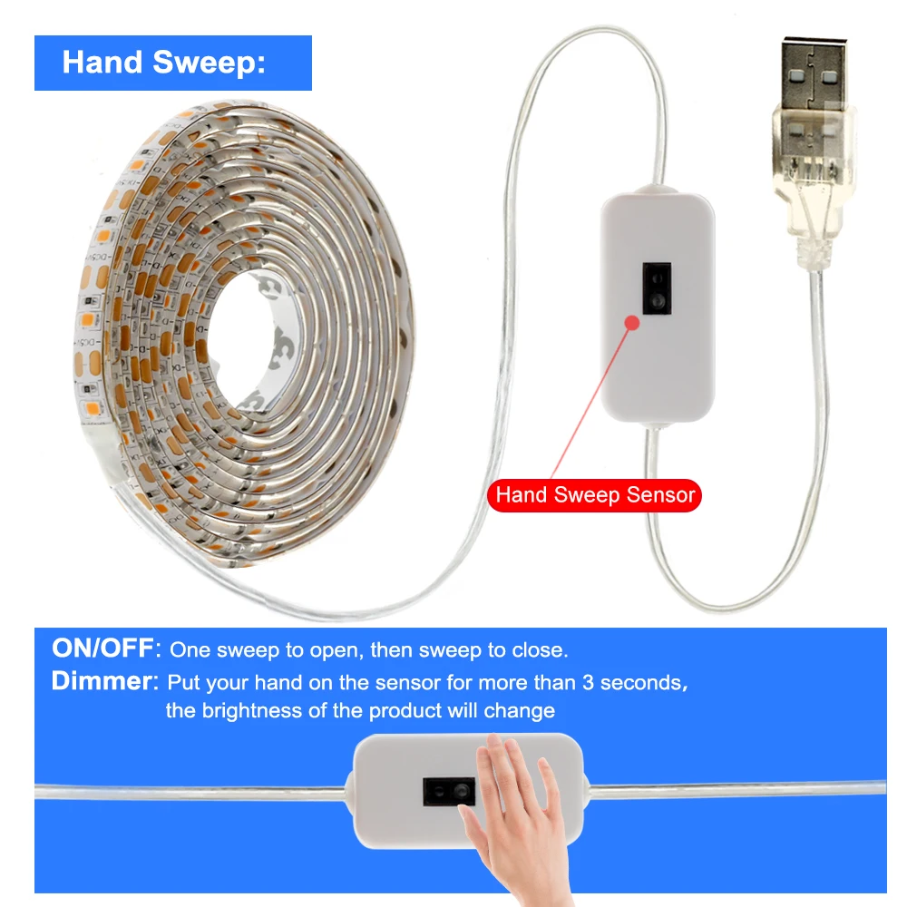 DC5V LED Streifen Licht USB Touch Sensor Schalter  Led-hintergrundbeleuchtung TV Küche LED Streifen Hand Sweep AUF/AUS  Flexible LED-Diode Band Band - AliExpress