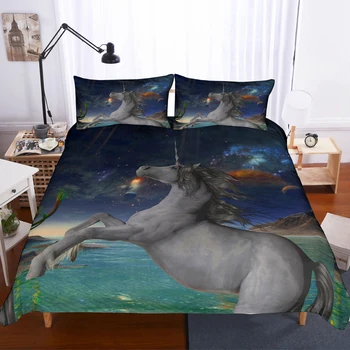 

Illustration Unicorn Theme Bedding Set Bedroom Decor 100% Microfiber Soft Hypoallergenic Zipper 1PC Duvet Cover with Pillowcases
