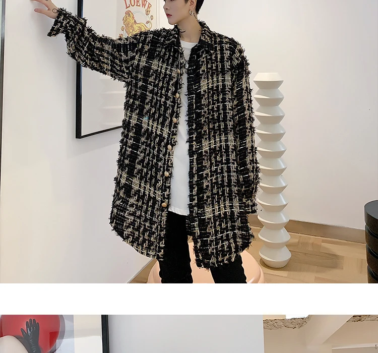 Мужская женская уличная хип-хоп пальто Верхняя одежда Мужская винтажная плетеная клетчатая свободная повседневная шерстяная рубашка стильная куртка длинный кардиган