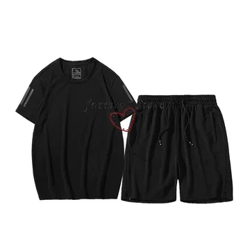 

Summer Men's Sports Casual Suit Viscose Fiber Short-Sleeved T-shirt Shorts Loose Plus-sized Fashion Fat Lard-Bucket