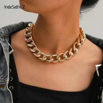 

InSight.Z Hip Hop Rhinestone Miami Curb Cuban Choker Necklace Crystal Chunky Thick Short Collar Clavicle Chain Necklaces Jewelry