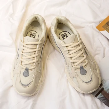 

Women Casual reflect light Shoes Lovers Mesh Platform Chunky Sneakers Harajuku Flat Thick Sole Tenis Wedge White Basket Walking