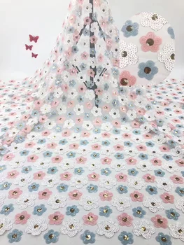 

New Arrival Sequins Lace Fabrics African Nigerian Tulle Mesh Lace Fabric For Wedding White Lace Fabrics