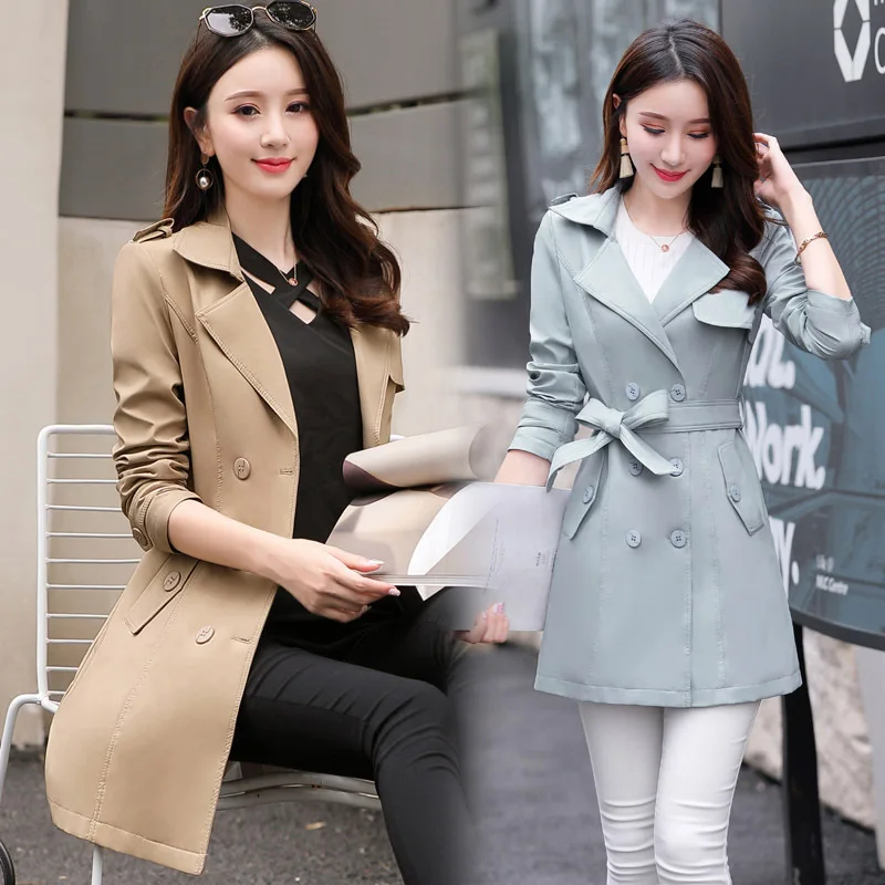 

2019 Autumn Clothing Korean-style Coat Women's Mid-length Slimming Short-height Slim Fit WOMEN'S Windbreaker Casual Large Size T