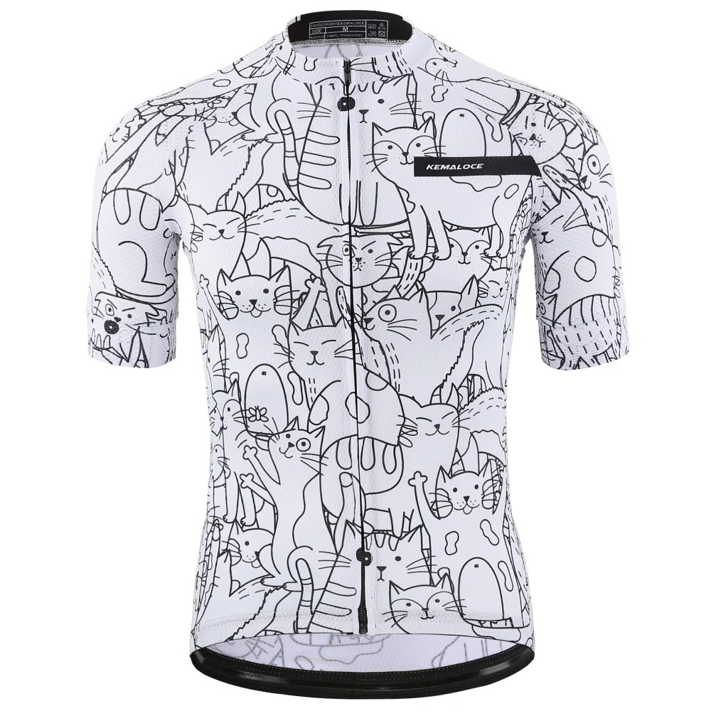 실내자전거 전문 바디 핏 체육관 마스터, 실내 거대한 스피닝 운동, 스피닝 자전거 → 체육관의 전문 트레이너와 함께 하는 스피닝 자전거 운동 9 KEMALOCE 남녀공용 통기성 만화 고양이 사이클링 저지, 흰색 상의, 필링 방지, 친환경 자전거 의류, 로드 팀 자전거, 봄