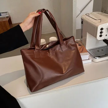 

Fashion Solid Color Handbags Large Capacity Totes Women Simple PU Leather Shoulder Bag Travel Portable Shopping Bags Pouch 2020