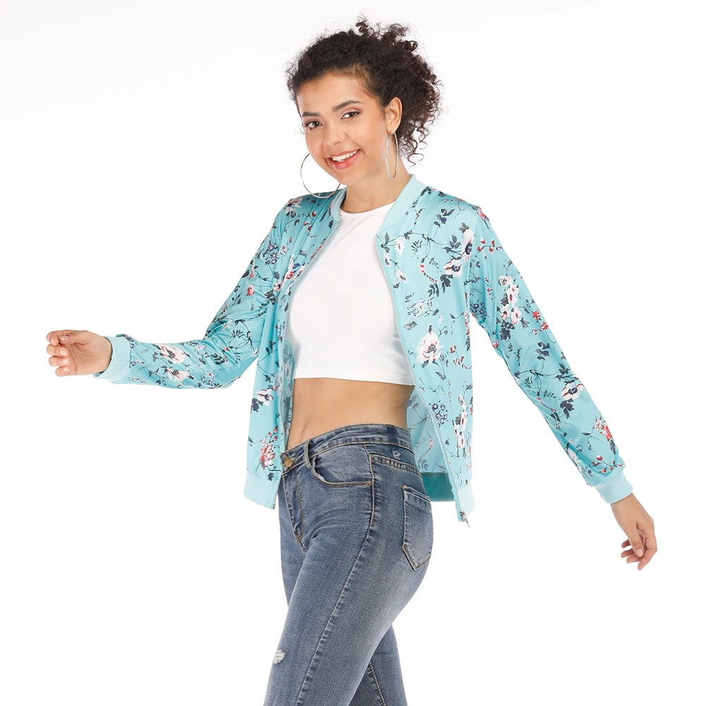 price reduction  Bomber Jacket Women Floral Print Plus Size Coat Spring Summer Ladies Casual Classic O-Neck Long Sle