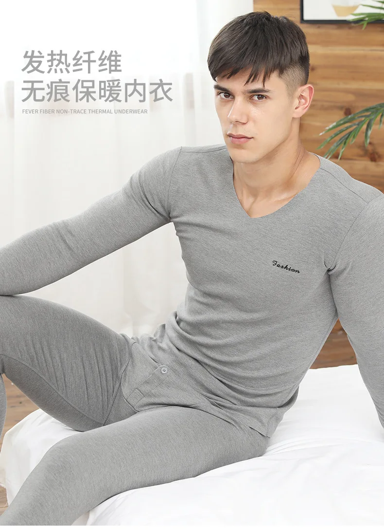 Sets Plus Velvet Warm Long John O-Neck Thermal Undershirts Trousers Winter Men Long Johns Thicken Men's Thermal Underwear wool long johns