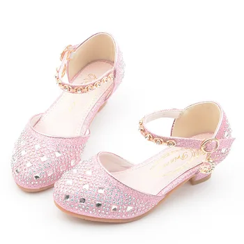 

Rhinestone Little Girls Heels Sandals 2019 Big Kids Shoes For Children Summer Leather Sandals 3 4 5 6 7 8 9 10 11 12 13 Year Old