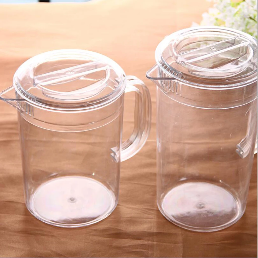 2x  Plastic Pitcher with Lid Drinks Water Jug for Hot/Cold Lemonade Juice Beverage Jar Ice Tea Kettle 2L+1.5L