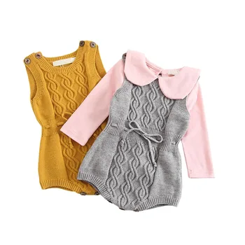 

2019 Autumn Newborn Baby Girls Boys Romper Knitted Wool Yellow Grey Color Twisted Overall Jumpsuit For Baby Clothes Vest Romper