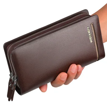 

WEIXIER Retro Vintage Men Long Wallet Fashion Business Single Zipper Coin Purse Wallets Top Quality Leather Men's Wallets Clutch