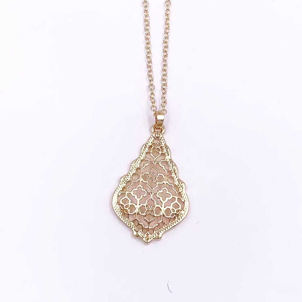 

3.5*2.4cm Waterdrop Flower Hollow Out Pendant Necklace For Women Girls Fashion Jewelry