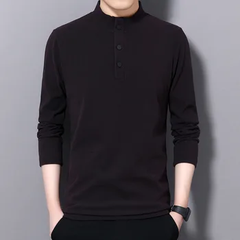 

Autumn and winter new men's fleece long-sleeved T-shirt half-high collar sanding warm bottoming shirt men's solid color 6896