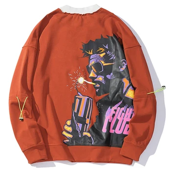 

Sweatshirt Men Fake 2 Pieces Pullover Oversize Color Block Pocket Hip Hop Style Loose High Street Streetwear Autumn