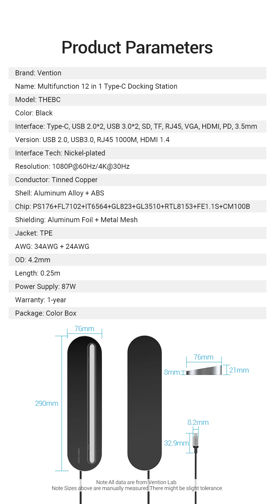 Vention USB C концентратор мульти все-в-1 тип-c к USB 3,0 HDMI VGA SD/TF карта PD RJ45 адаптер для MacBook Pro мульти 12 портов type c концентратор