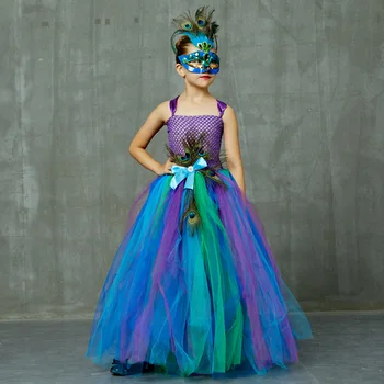 

Purim Peacock Girls Halloween Costume Dress For Fancy Ball Gown Princess Dresses For Masquerade Dancing Outfit Nina Disfraz Robe