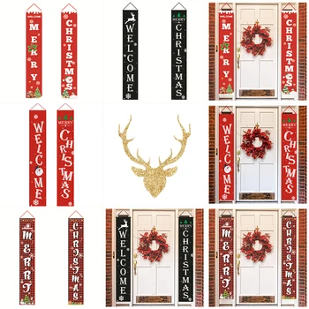

2pcs 180x30cm Christmas Decor Santa Claus Snowman Elk Snowflake Pattern Couplet Banner Outsidedoor Curtain Decoration Supplies