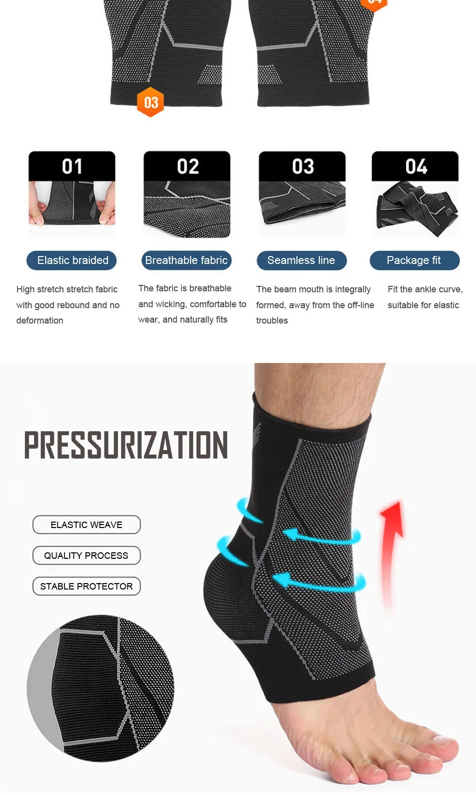 AOLIKES черные спортивные дышащие эластичные Лодыжки Защитное Фиксирующее приспособление регулируемая повязка опора для поддержки щиколотки защита Фитнес до колен